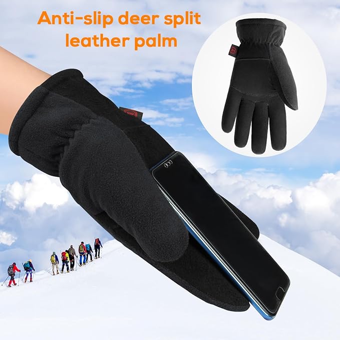 OZERO Winter Gloves for Men & Women: -30℉ Warm Thermal Running Cycling and Work Gloves for Men Cold Weather | Deerskin and Polar Fleece Insulated Winter Gloves Men
