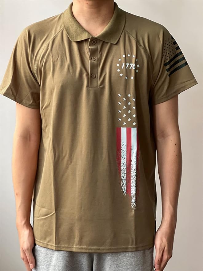 HARGLESMAN Men's 1776 Independence Day American Flag Short Sleeve Polo Golft Shirt(S-3XL)