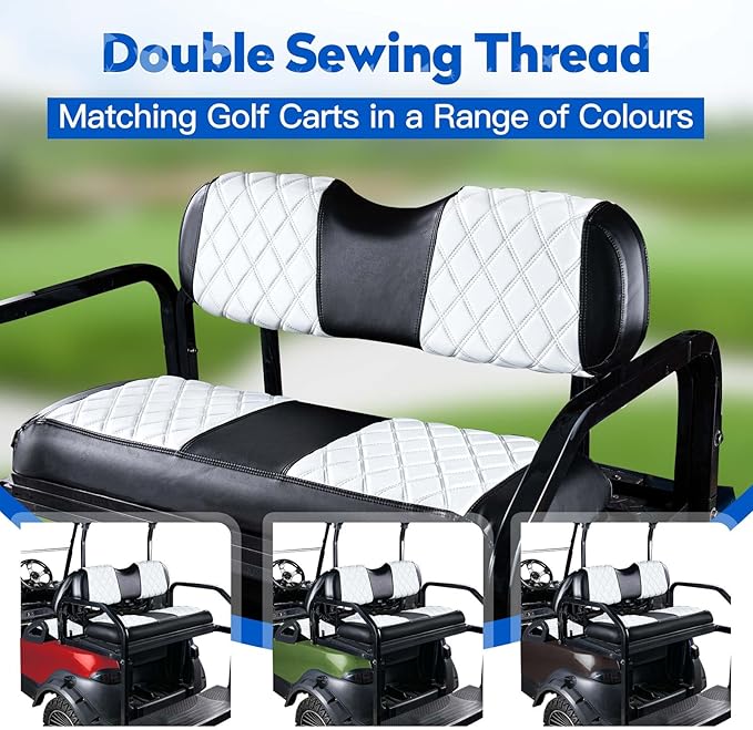 NOKINS Golf Cart Seat Covers Fit Club Car Precedent/DS/EZGO RXV/TXT/Yamaha Drive Aftermarket Standard Rear Seat Cushion, No Stapler, Multiple Colors&Breathable (White&Black)