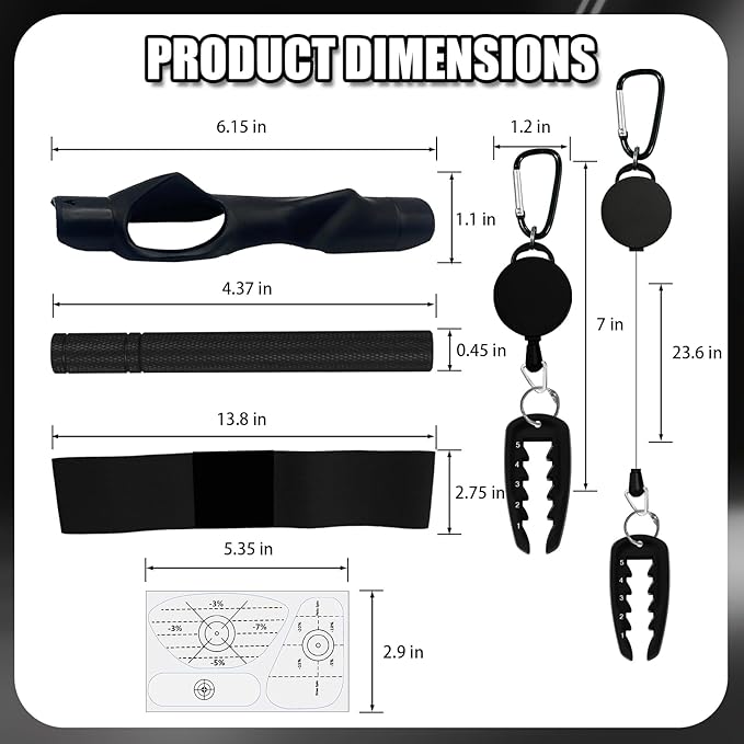 5-in-1 Golf Training Kit: Golf Grip Trainer,Swing Training Aid,Golf Impact Tape Labels,Adjustable Tee Height Tool & Club Groove Sharpener