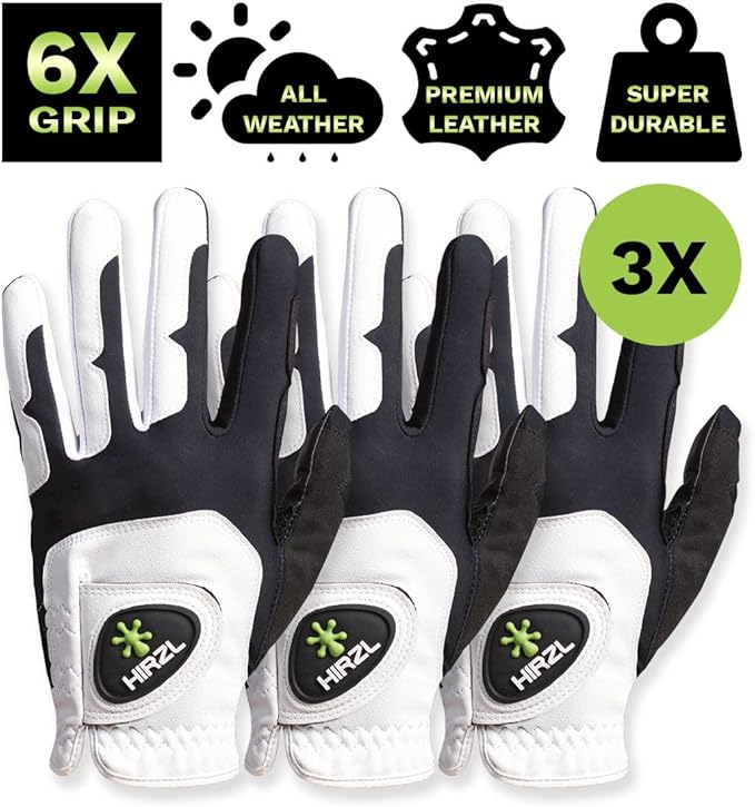 HIRZL GRIPPP FIT Ladies Golf Gloves – All Weather Womens Golf Glove (White/Black) | Kangaroo Leather & Lycra | Ultimate Grip/Wet or Dry | Breathable, Stretch Fit, Sweat Absorbent (Pack of 3)