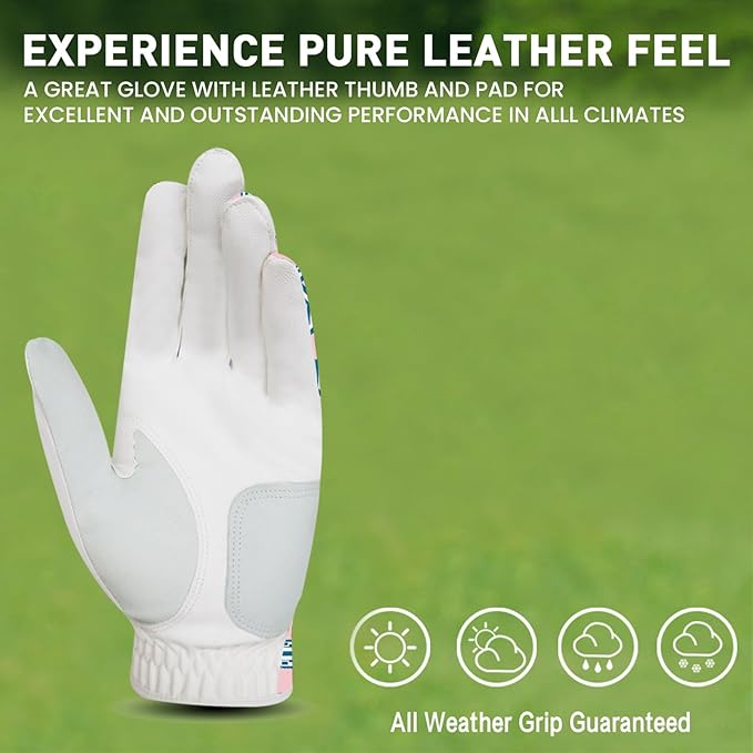 Golf Gloves Women with Ball Marker 2 Pack, Right Handed Golfer Left Hand, Ladies Breathable Soft All Weather Grip Glove Fit Size Small Medium Large XL