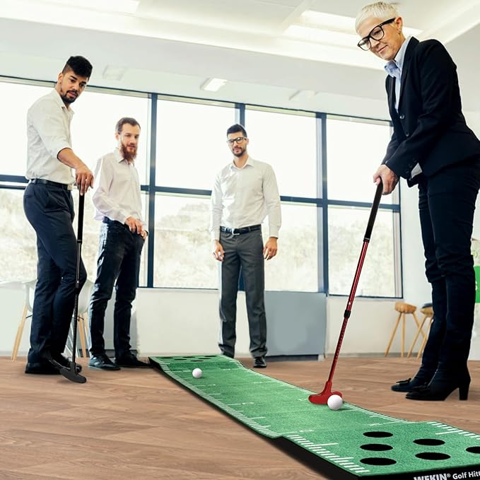Wekin Indoor Putting Green Mat with 2 Putters, 2 Balls,12 Hole Covers, Golf Training Mat for Party Game, Great Gifts for Men