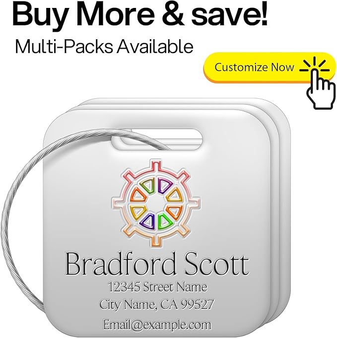 Personalized Luggage Tags - Custom Metal Luggage Tags for Suitcases, Backpacks and Bags with Your Personalized Photo Club Logo Text (Square-Silver)