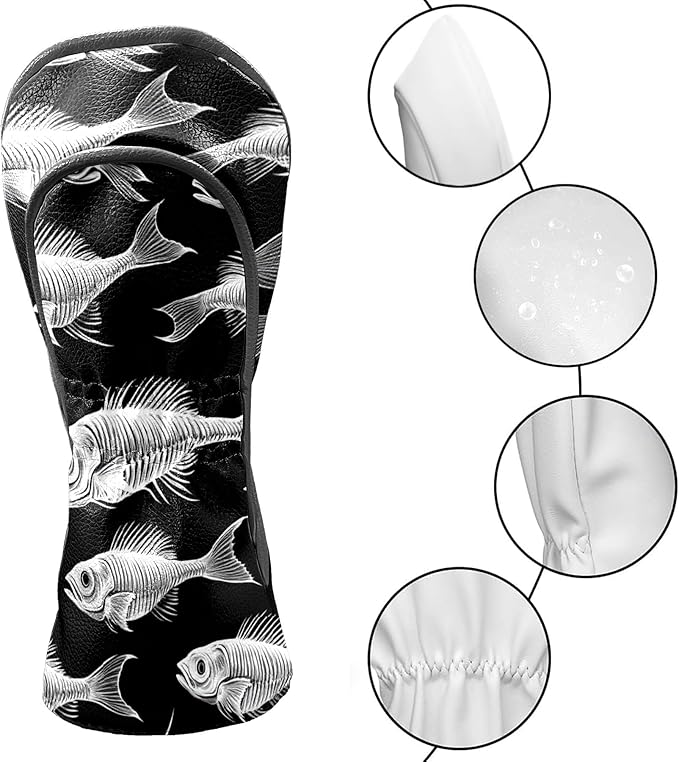 Golf Club Covers PU Leather Waterproof Golf Club Head Covers for Fairway Woods and Driver White Fishbone Pattern Driver Cover Suitable for Most Brands