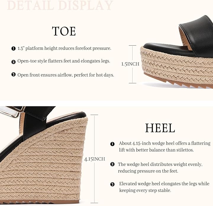 VICKI·VICKI Wedges for Women Platform Sandals Wedge Heels for Sandals Comfortable Summer Espadrille Shoes Ankle Strap&Open Toe