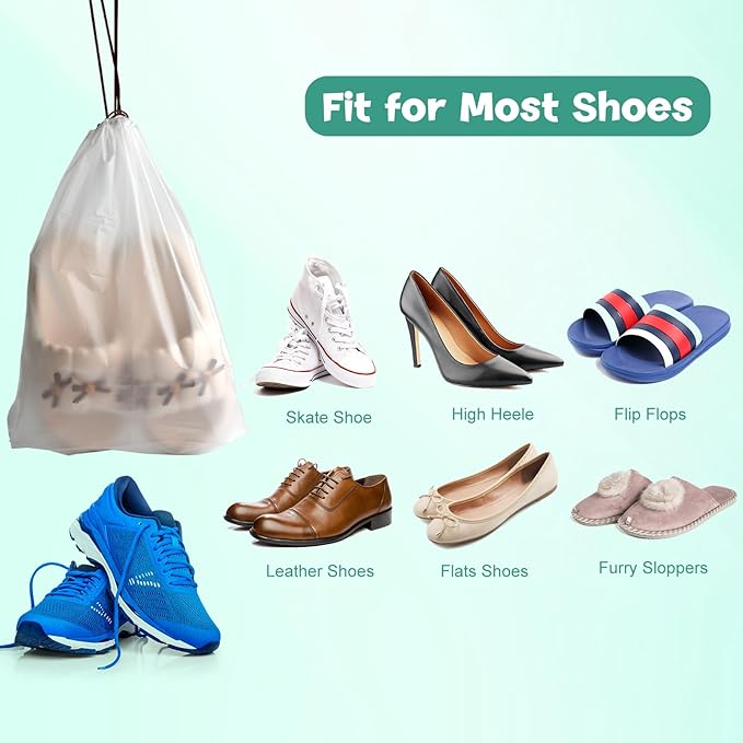 26 Pcs Shoe Bags for Travel, PLULON Clear Drawstring Travel Shoe Bags for Packing Waterproof Dustproof Shoes Organizer Pouch Travel Accessories Shoe Storage Bag for Women Men Portable Travel Essential