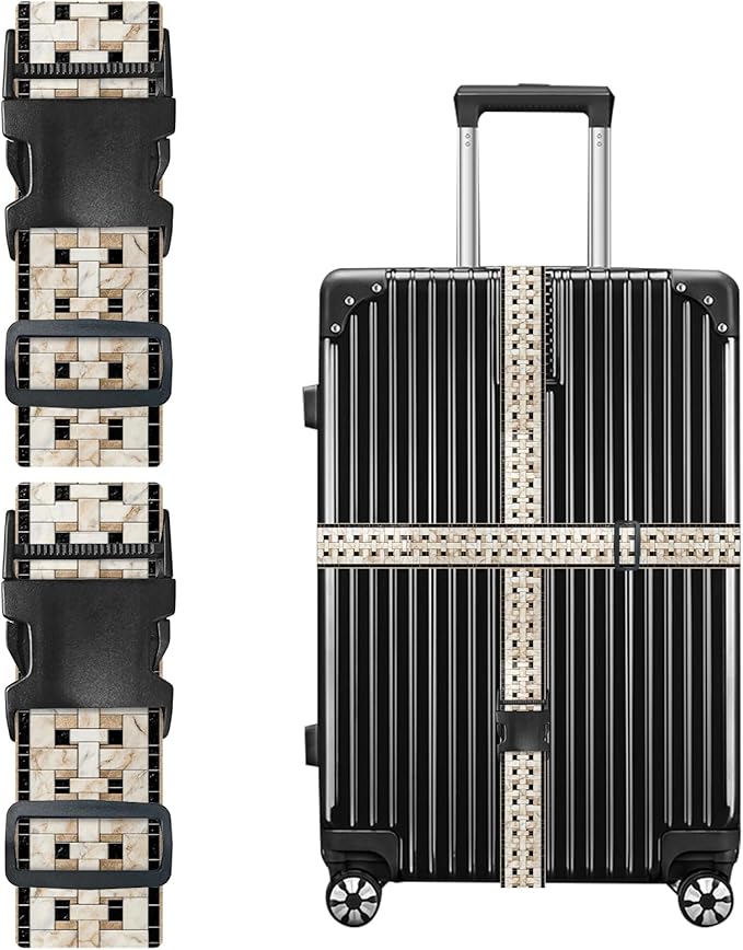 Nuxovilar Luggage Straps of 2 Set Marble Mosaic Pattern, 1.96x90.5 inches - Luggage Straps for Suitcases, Fit for Business Travel, Formal Trips, Daily Use