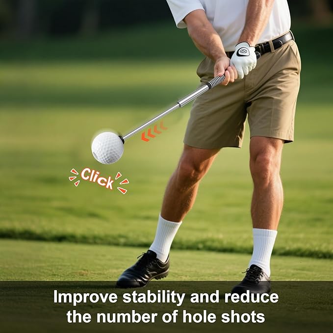 Pro-Level Retractable Golf Swing Trainer - Right-Handed Click Stick Golf Grip Trainer | Practice & Pre-Round Warm-Up Golf Training Aid