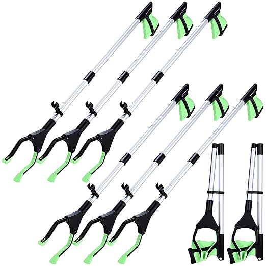 Ctosree 8 Pack 32" Trash Grabber Reacher Tool for Elderly, Foldable Litter Picker Upper, Lightweight Trash Pick up Stick, Long Handy Mobility Aids for Home Garden Arm Extension(Green)