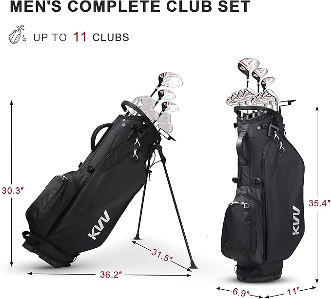 KVV Men's Golf Clubs Package Set, 11-Club Complete Set with/Without Stand Bag/7-Piece Irons (5~P#), Right Handed/Left Handed