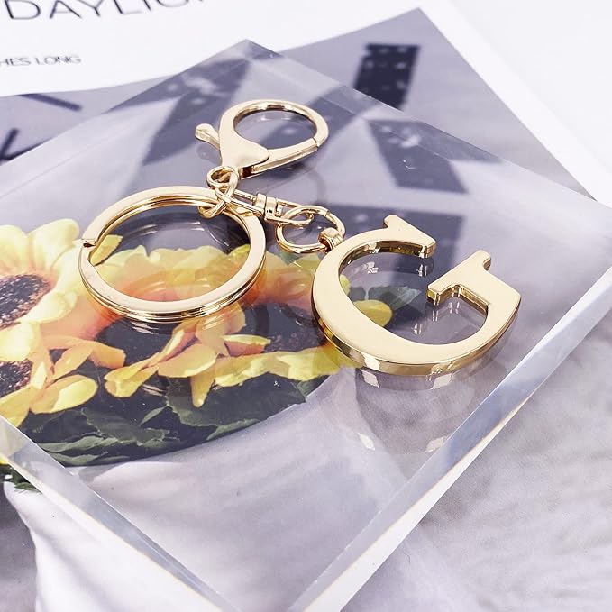 LAXPICOL Gold Letter A-Z Keychain for Women Bag Charms Purse Charms For Handbags Metal Alphabet Initial Letter Keychain
