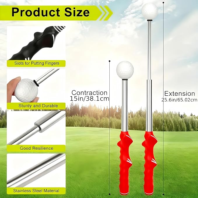 Retractable Golf Swing Training Aid,Right-Handed Golf Swing Trainer, Golf Grip Trainer with Click Feedback, Ergonomic Grip Golf Stick for Practice Correction Indoor Outdoor Hitting Red