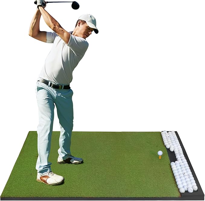 Integrated 5x4ft 6x4ft & 6x5ft 26mm-31mm Golf Mat with Ball Tray, Thickening Golf Mats Practice Outdoor & Indoor Artificial Turf Matt with 3 Tees