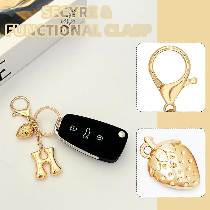 Gold Bubble Heart, Cherry, Bow & More Designs Letter Initial Keychain Bag Charms – Cute Purse Charms for Handbags