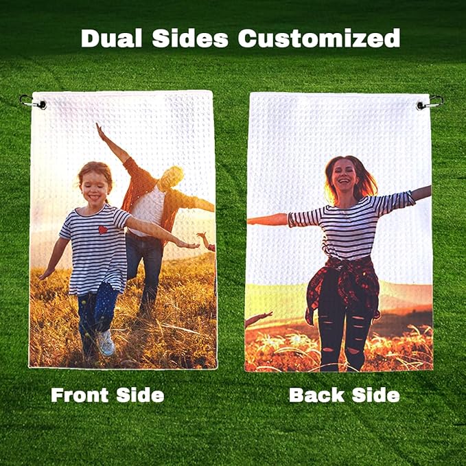 Personalized Golf Towels with Photo,Custom Microfiber Towel for Golf Bags with Clip 16"x24",Customized Picture Text Monogram Name, Accessories for Men Women Birthday Gifts for Golfer Fans Lover