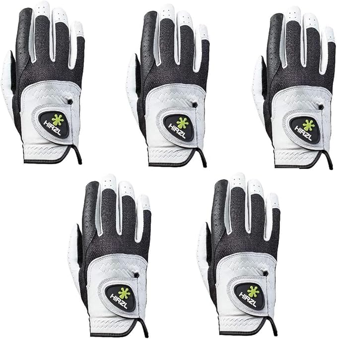 HIRZL Trust Control 2.0 Golf Gloves, All Weather Mens Golf Glove, White/Black, Kangaroo Leather Palm, Cabretta Leather Backhand, Trusted by Pro’s, Sweat Free, Ultimate Grip