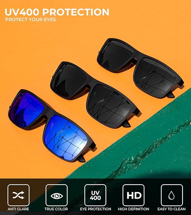 KALIYADI Polarized Sunglasses for Men and Women, Mens Sun Glasses with UV Protection for Driving Fishing Golf (3 Packs)