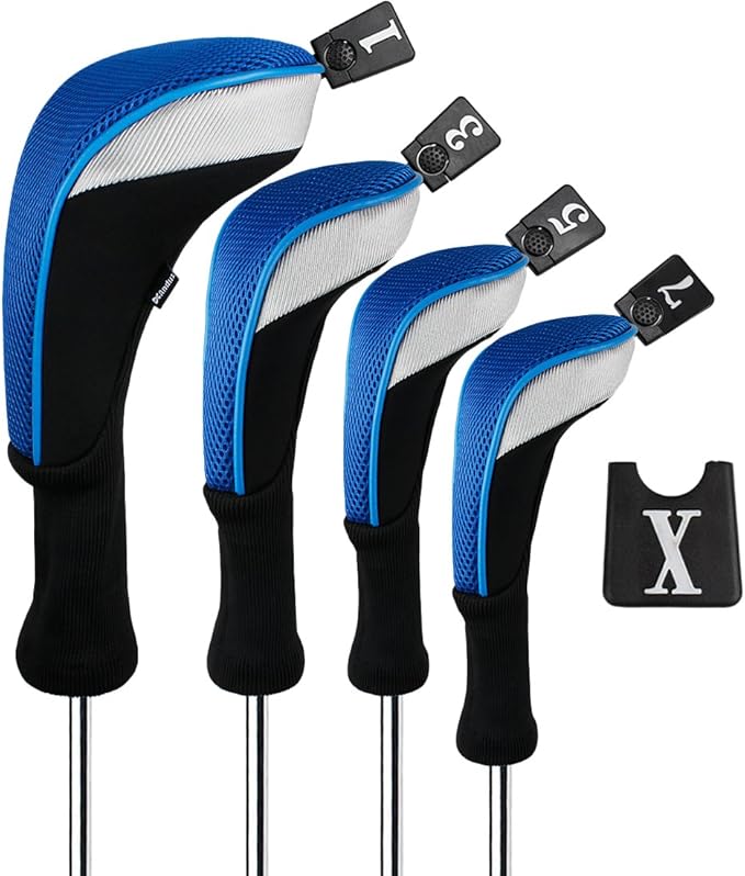 Andux 4pcs/Set Mesh Golf 460cc Driver Fairway Wood Club Head Covers Long Neck with No. Tags