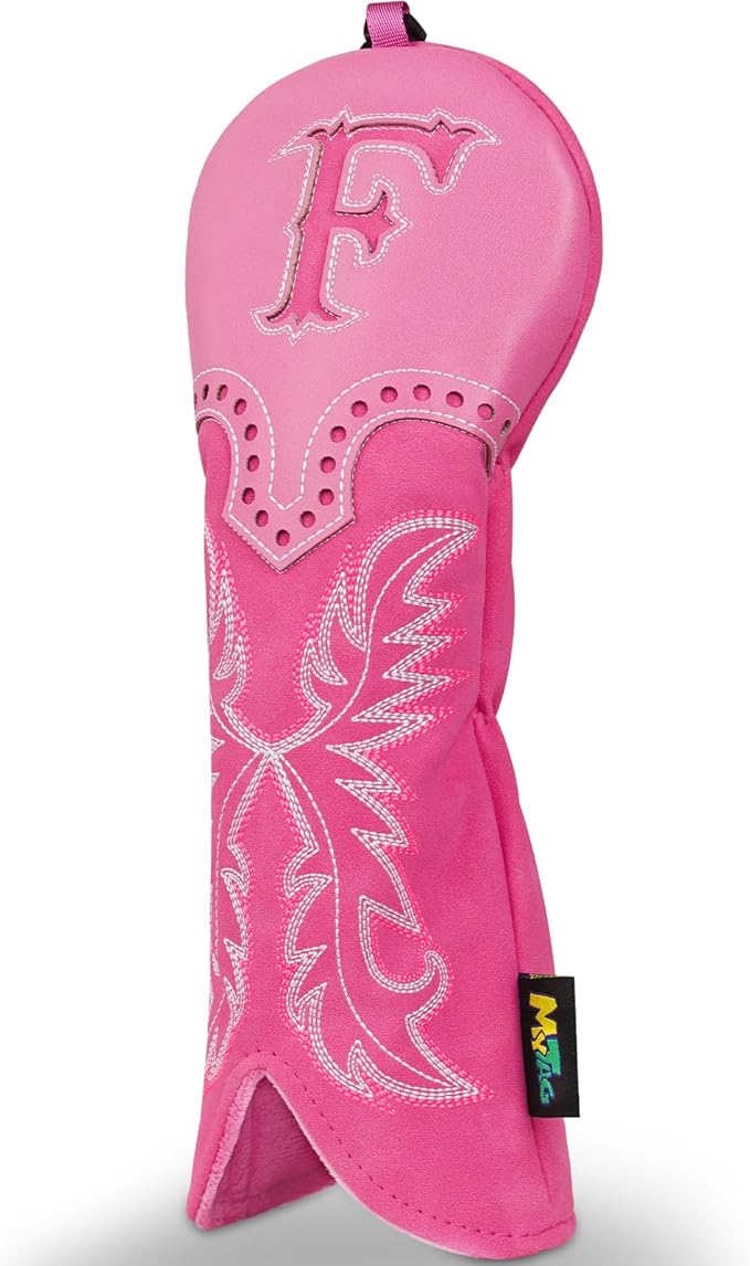 mytag Pink Golf Club Head Covers, Western Cowboy Retro Golf Headcovers with Patch & Embroidery Driver Fairway Wood Hybrids/Rescue Covers
