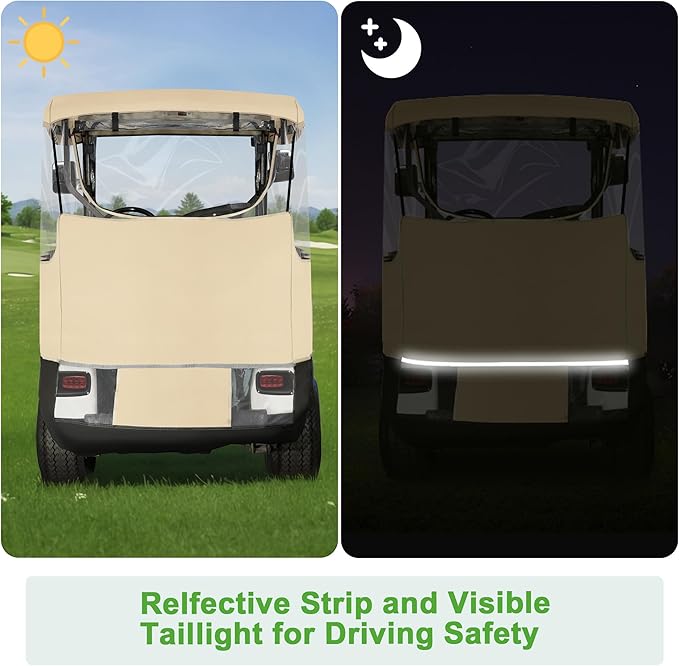 10L0L Golf Cart 2 Passenger Enclosure for EZGO TXT & RXV, 4-Sided Clear Window Rain Cover All Weather Waterproof Windproof, Beige