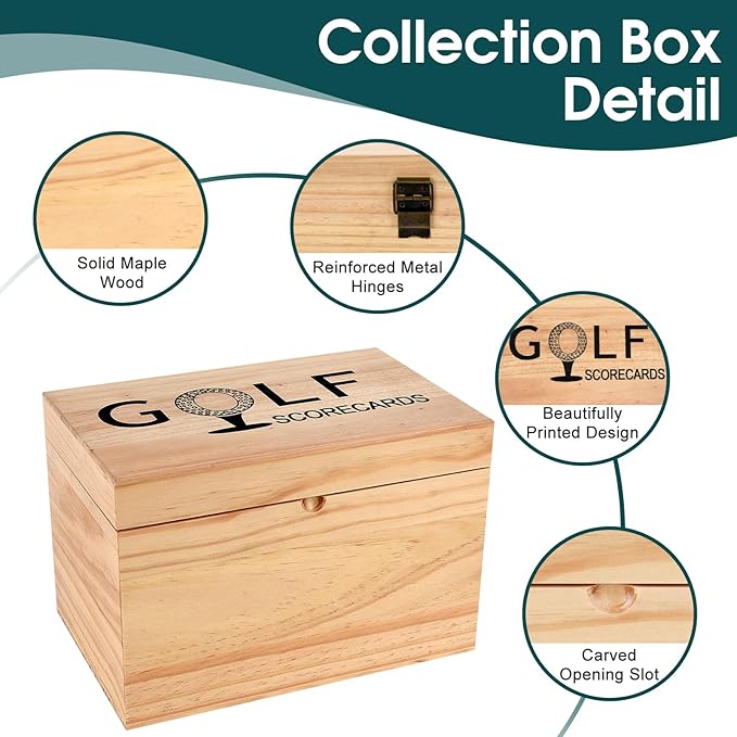 YeeBeny Golf Scorecard Collection Box, Golf Storage Box With 5 Wooden Dividers, Scorecard Keeper For Keepsakes Cards Club Storage Score Book Pencil Log, Unique Golf Gift