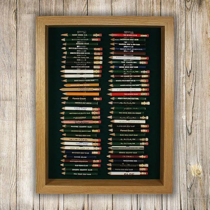 Eureka Golf Pencil Display Case | Holds 64 Round or Hexagonal Golf Pencils | Oak Finish | Made in The USA
