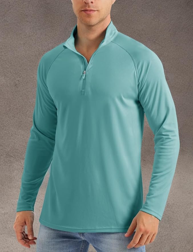 MAGCOMSEN Men's Long Sleeve Sun Shirts UPF 50+ Tees 1/4 Zip Up Fishing Running Rash Guard T-Shirts Outdoor Shirt