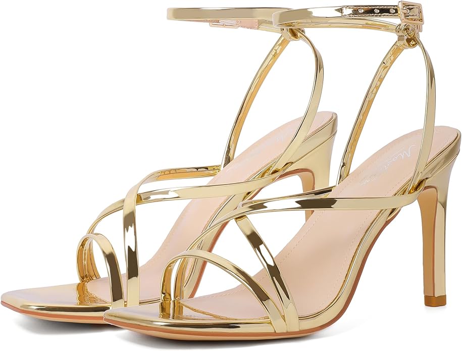 Mostrin Strappy Heels for Women Square Open Toe Lace Up Heeled Sandals Ankle Strap Sexy Stiletto High Heels for Party, Prom, Dating, Wedding