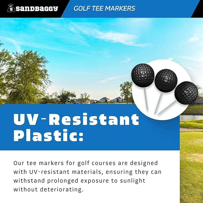 Sandbaggy Plastic Tee Markers for Golf Course (UV Resistant) - Steel Spike - Safety Caps Included