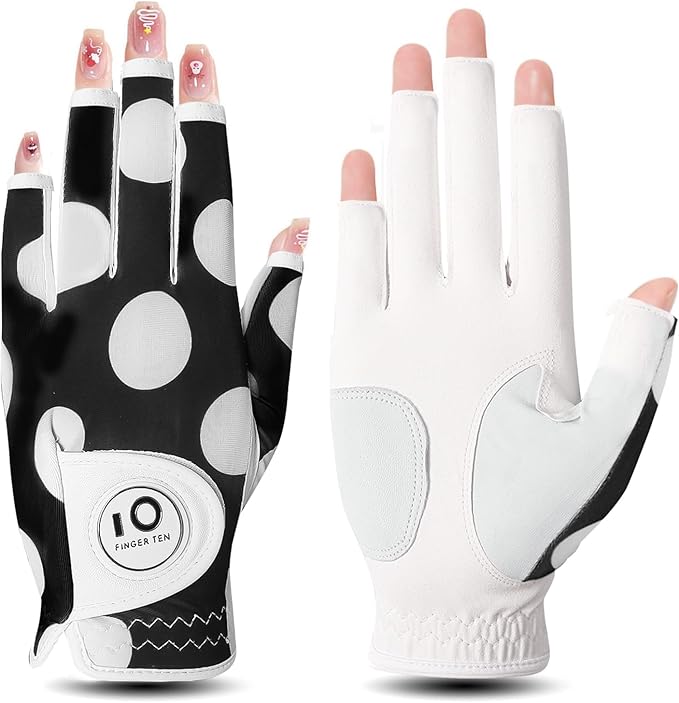 FINGER TEN Stylish Golf Gloves Women with Ball Marker 1 Pack for Left or Right Hand, Breathable Glove with Fashion Patterns for Ladies Right Left Handed Golfer