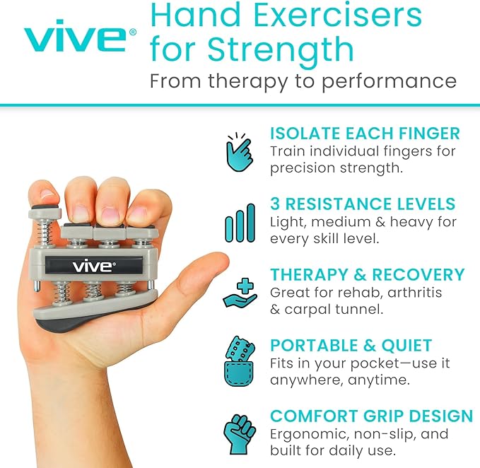 Finger Strengthener by Vive (3 Pack) Hand Grip Equipment for Guitar, Musicians, Rock Climbing & Therapy - Gripper with Exercise Guide for Strengthening Muscles