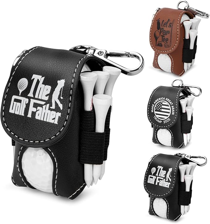 Golf Ball Bag Pouch with Golf Tee Holder Leather Golf Ball Pouch with Belt Clip Golf Ball Bag for Men and Women Storage Gift