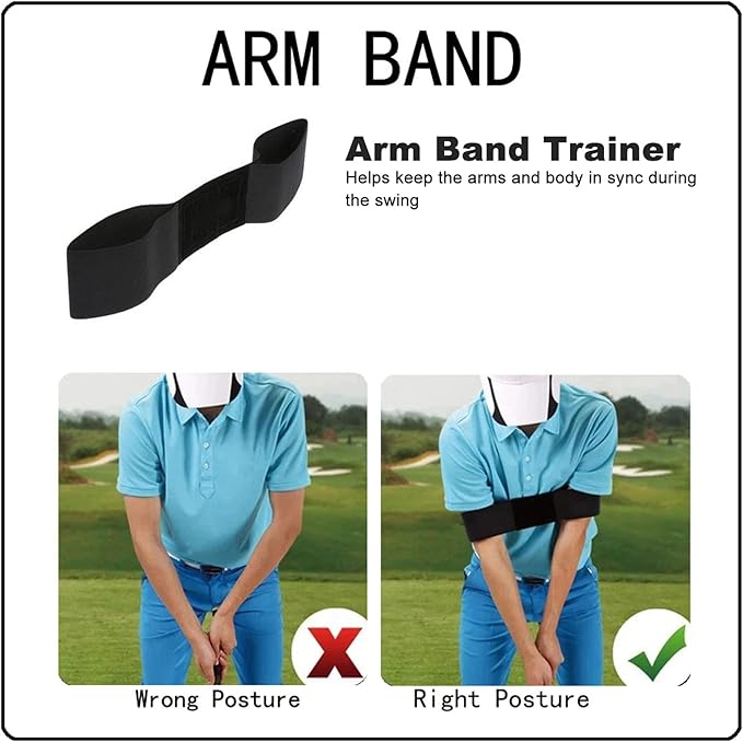 5Pcs Golf Swing Trainer Set, Swing Correcting Arm Band, Wrist Fixed Band and Leg Rod Corrector, PVC Neoprene Posture Correction Training Aid for Golfers, Includes Arm Band