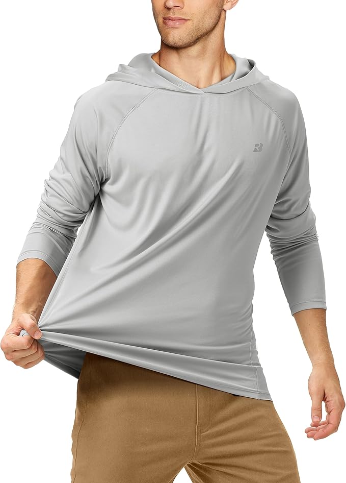 Roadbox UPF 50+ Fishing Shirts for Men, Long Sleeve UV Sun Protection Hoodie, Outdoor Hiking Running Swimming Rash Guard