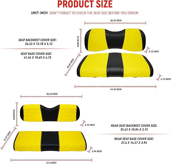 Golf Cart Seat Covers Front and Rear Waterproof and Sun Resistant Marine Grade Vinyl Leather Seat Cover Accessories for Yamaha Drive 2007-2016/Drive 2 2017+, Yellow(4PCS)