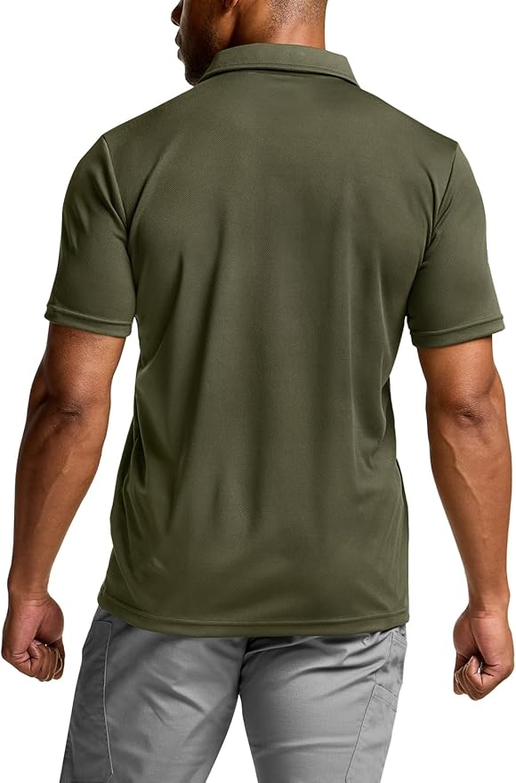 CQR Men's Polo Shirts, Tactical Short Sleeve Golf Performance Shirts, Lightweight Dry Fit UPF 50+ Pique
