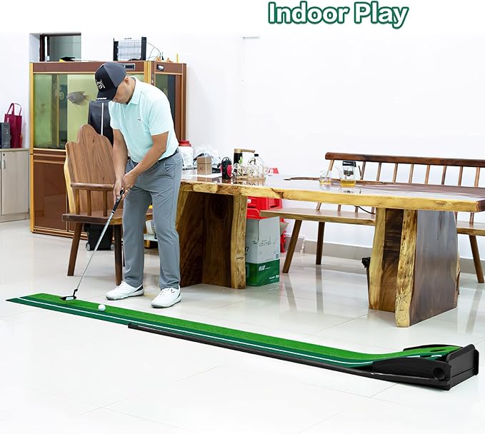 Dollox Putting Green Golf Putting Mat for Indoor, Putting Matt with Auto Ball Return, Mini Golf Set Golf Accessories for Men, Indoors Golf Matt for Home Office, Gifts for Golfer