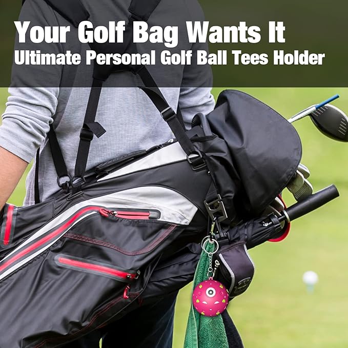 Golf Tee Holder, Portable Golf Ball Tees Holder with Novelty Keychain Accessory for Golf Club Bag, Golf Gift Accessories for Golfer Men Women, Fits 3 1/4, 2 3/4, 1 1/2 Tees