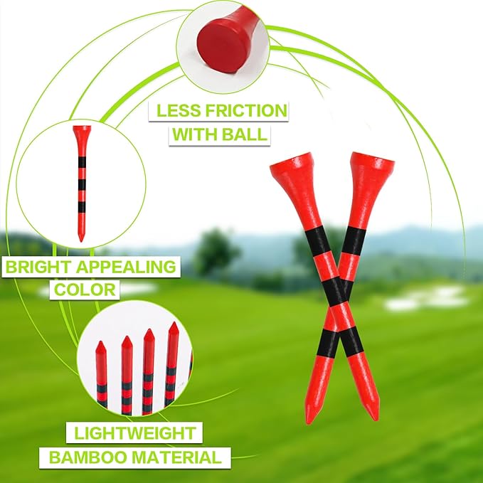 FINGER TEN Golf Tees Wood 3 1/4 2 3/4 Inch Value 50/120 Count, Durable Tees with Bright Colored Stripes for Consistent Height, 70mm 83mm Long Tees Ideal for Golfers