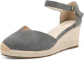Platform Wedges Sandals for Women, 3" Wedge, Ankle-Strap, Cap Toe, Summer Espadrilles Heel Shoes