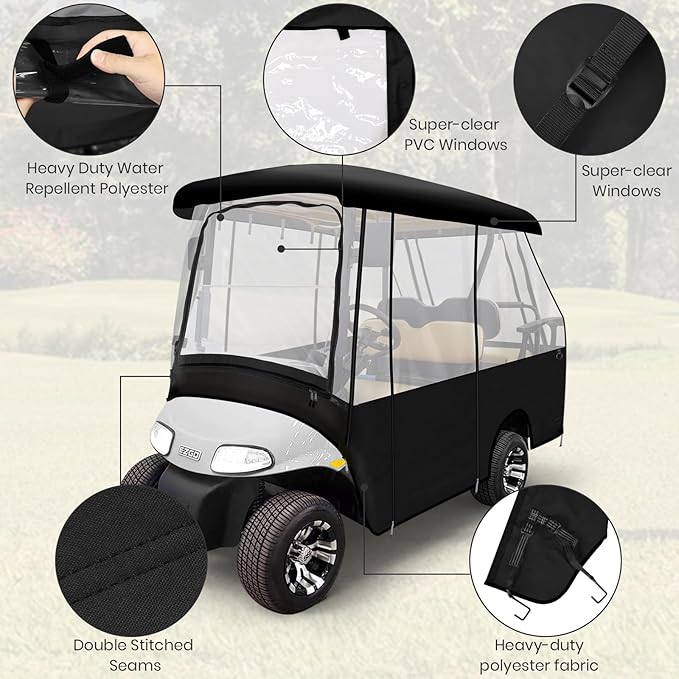 Leader Accessories 2 + 2 Person Golf Driving Enclosure 2 Over 4 Short Roof Passenger Golf Cart Cover (Black)