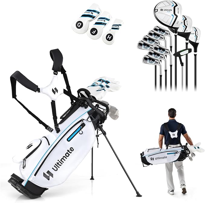 ULTIMATE 12 Pieces Men's Complete Golf Clubs Set w/Golf Stand Bag, 460cc #1 Driver, #3 Fairway, #5 Hybrid, #5#6#7#8#9#P#S Irons, Putter, Full Right-Handed Golf Set for Men