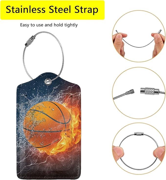 2 Pack Basketball Luggage Tags for Suitcases, Cool Leather Luggage Tag for Travel, Bag Tag Privacy Name ID Card Bag Labels for Friends Adults Kids Tourists Sports