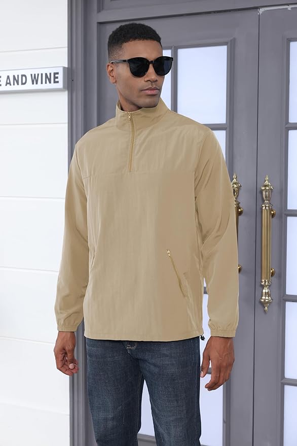 Aulemen Men's Casual Quarter Zip Pullover Golf Windbreakers Athletic Lightweight Jacket Hiking Running Sweatshirt with Pocket