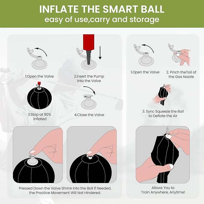FINGER TEN Golf Smart Ball Training Aid Impact Inflatable Balls with Air Pump Adjustable Lanyard Assist Teaching Posture Correction Trainer Aids for Men Women Beginner Golfer