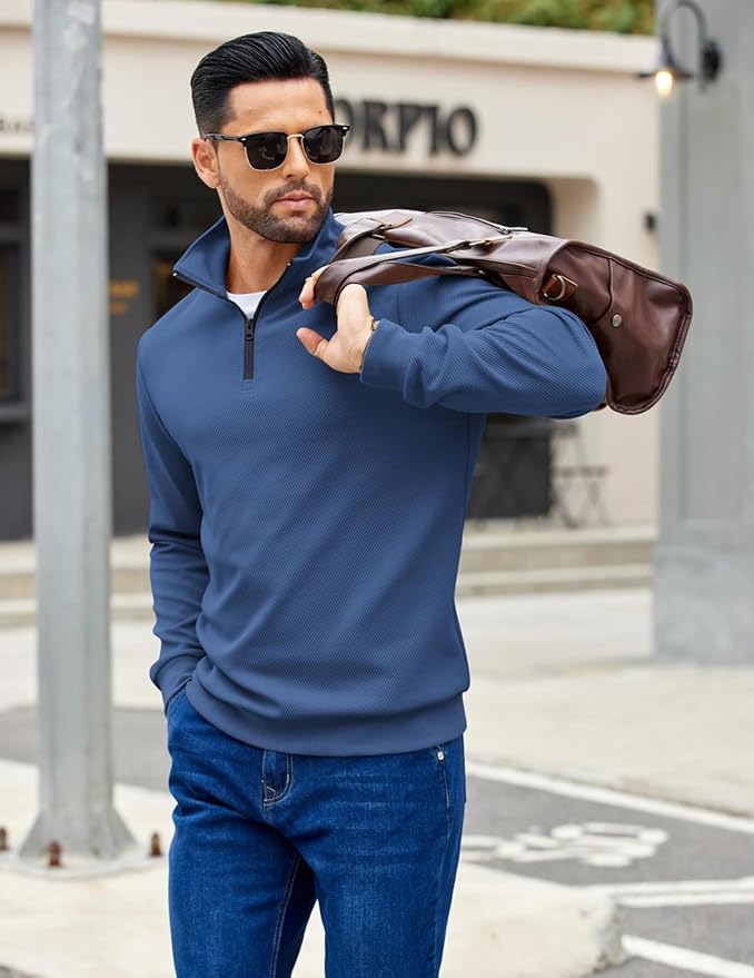 COOFANDY Mens Quarter Zip Pullover Sweatshirts Lightweight Long Sleeve Mock Neck Sweater Polo
