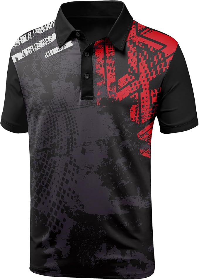 JACKETOWN Mens Polo Shirts Short Sleeve Print Dry Fit Performance Moisture Wicking Casual Collared Golf Shirts