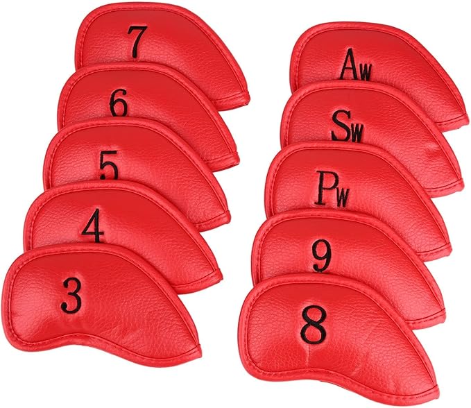 SEACLOUD 10Pcs Golf Skull Thick Synthetic Leather Iron Head Covers for Golf Iron Club Head Protectors