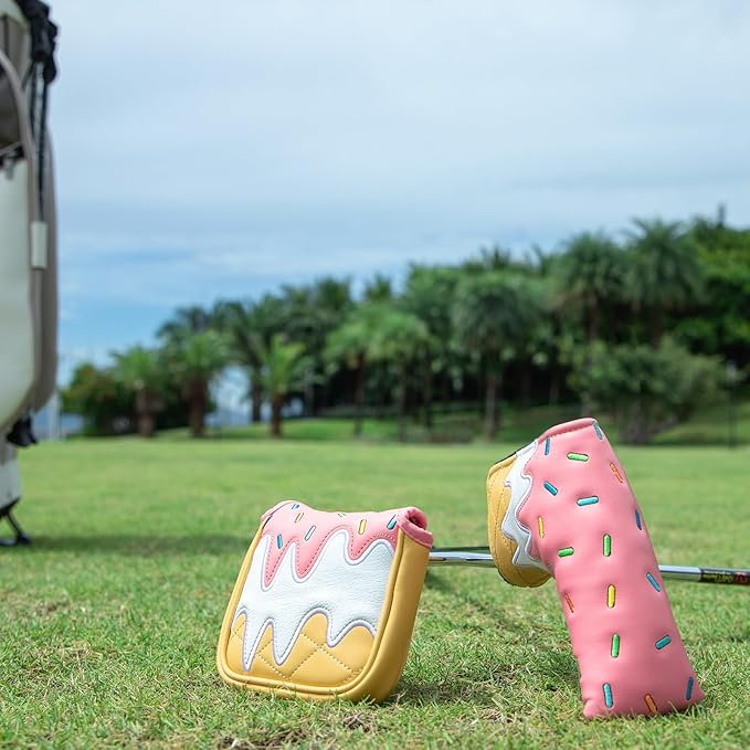 Golf Wood Head Covers Driver Cover 3 Wood Headcover Hybrid Head Covers Embroidery Ice Cream Design Golf Club Headcovers Leather Hand-Made Wood Head Cover